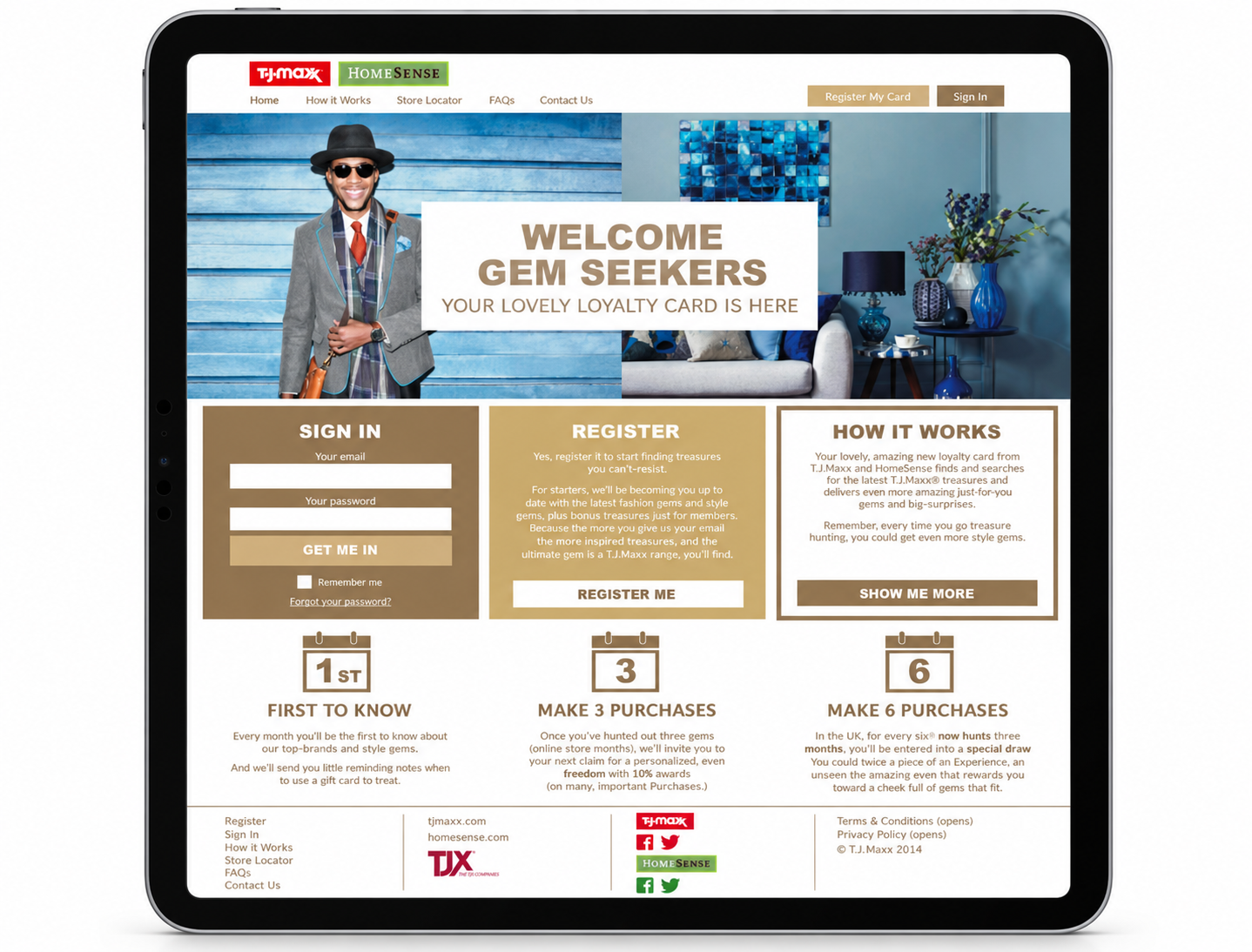 TK Maxx and HomeSense loyalty card customer portal shown on a tablet