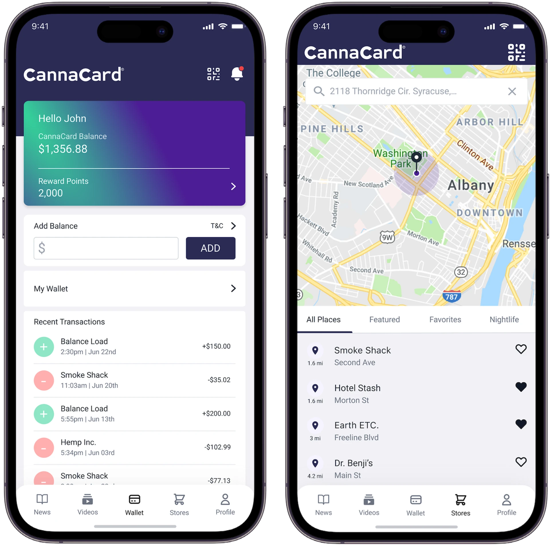 CannaCard mobile app shown on two smartphones