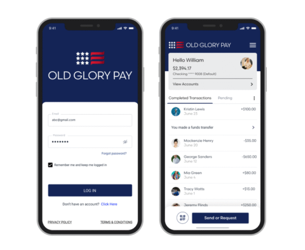 Old Glory Bank mobile app screens